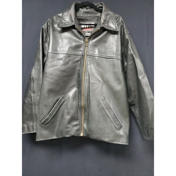 Global Identity Jim Beam Black Leather Multi Pocket Mens Jacket Size Large - Picture 1 of 6